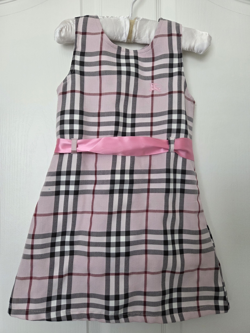 Burberry Pink Plaid Sleeveless Dress with Satin Waistband